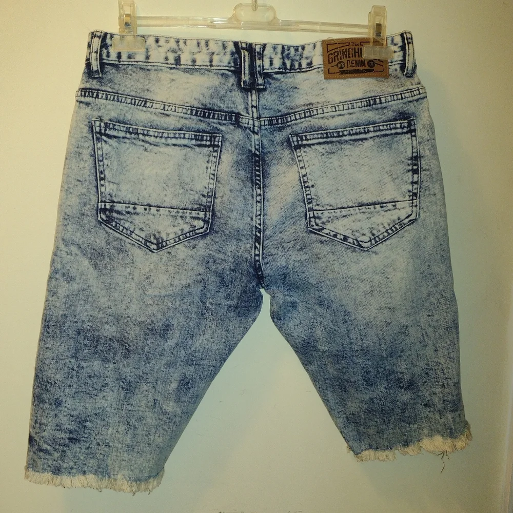 GRINDHOUSE Denim Shorts Mens 34 Acid Wash Distressed Trashed Grunge Street 13.5